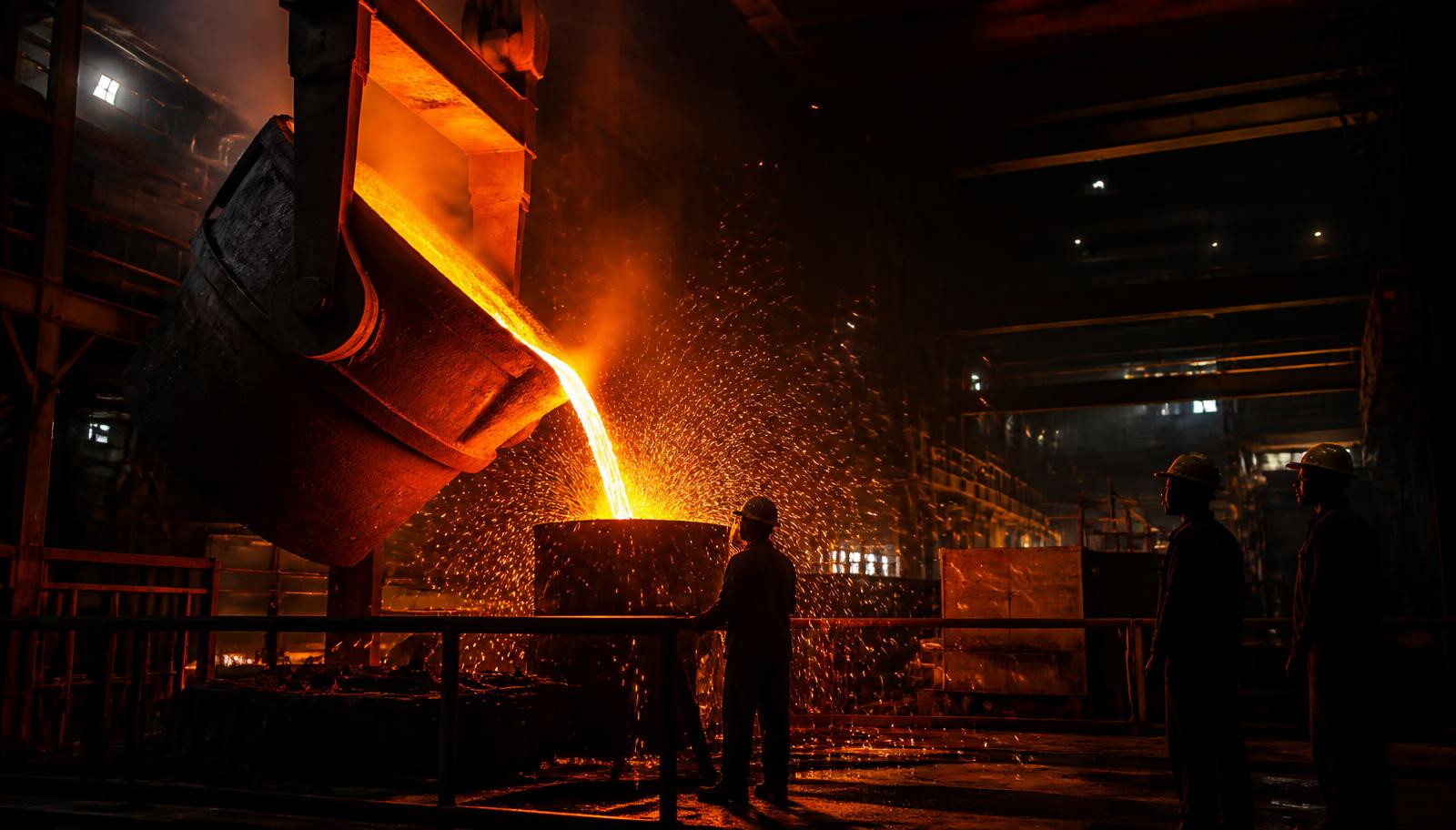 Molten steel poured at an African mill supplying Rwanda