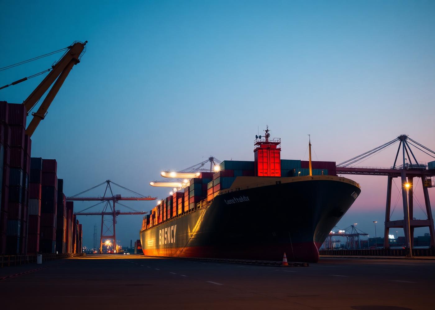 Container terminal at dusk